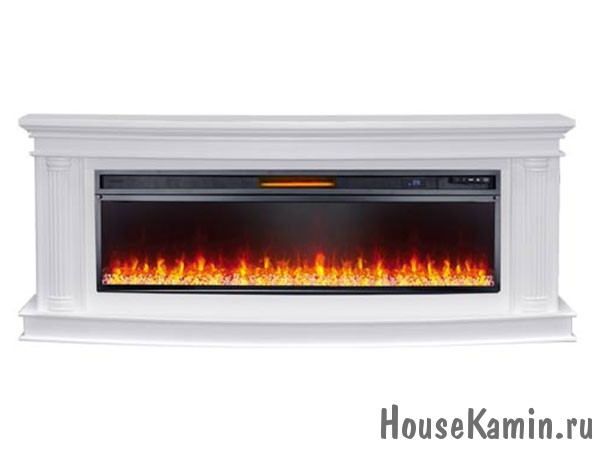 Каминокомплект Roma 60 (белый) с очагом Royal Flame Vision 60 LED (кристаллы и галька)