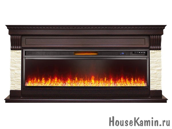 Каминокомплект Denver 60 (темный дуб) с очагом Royal Flame Vision 60 LED (кристаллы и галька)