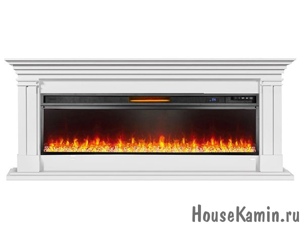 Каминокомплект Lyon 60 (белый) с очагом Royal Flame Vision 60 LED (кристаллы и галька)