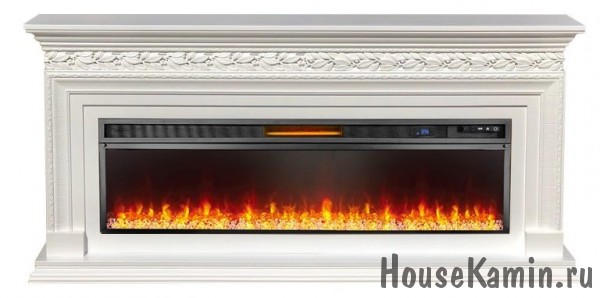 Каминокомплект Valletta 60 (белый) с очагом Royal Flame Vision 60 LED (кристаллы и галька)