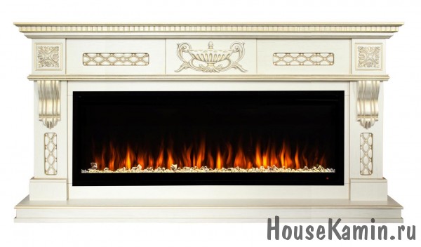 Каминный комплект Corsica 50 WT (белый с золотом) с электрокамином RealFlame Saphir 50
