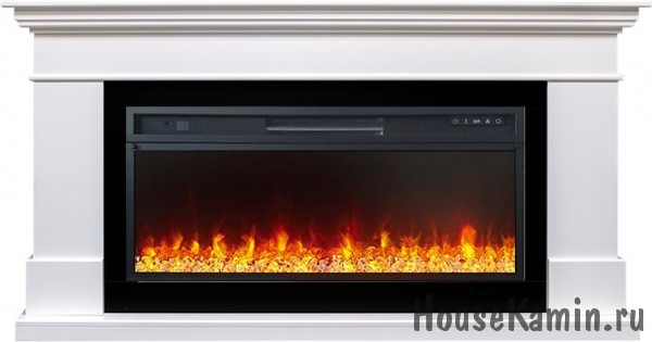 Каминокомплект California (белый) с очагом Royal Flame Vision 42 LED (кристаллы и галька)