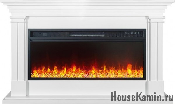 Каминокомплект Lyon (белый) с очагом Royal Flame Vision 42 LED (кристаллы и галька)