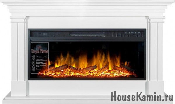 Каминокомплект Lyon (белый) с очагом Royal Flame Vision 42 LOG LED (дрова)