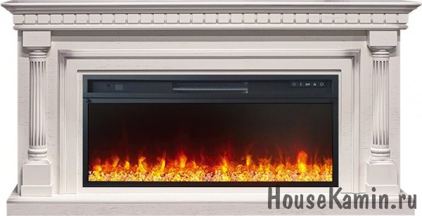 Каминокомплект Dallas (слоновая кость с патиной) с очагом Royal Flame Vision 42 LED (кристаллы и галька)