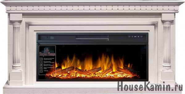 Каминокомплект Dallas (слоновая кость с патиной) с очагом Royal Flame Vision 42 LOG LED (дрова)