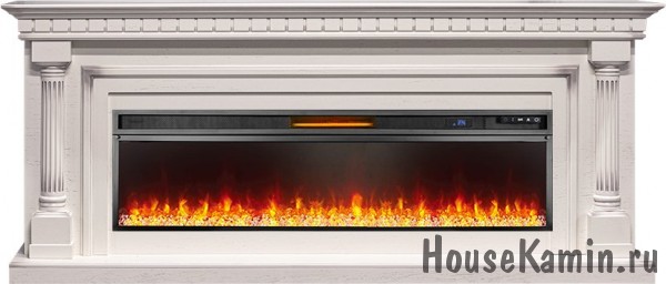 Каминокомплект Dallas 60 (слоновая кость с патиной) с очагом Royal Flame Vision 60 LED (кристаллы и галька)