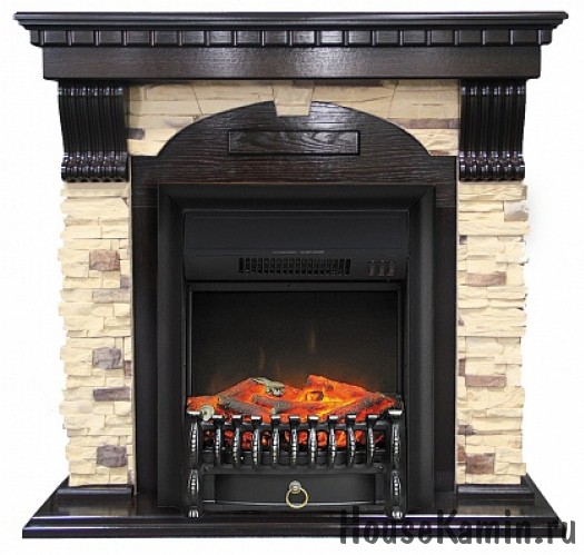 Каминокомплект Dublin арочный сланец с очагом Royal Flame Fobos FX Black (со звуком)