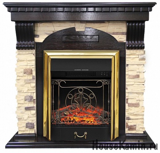 Каминокомплект Dublin арочный сланец с очагом Royal Flame Majestic FX Brass (со звуком)