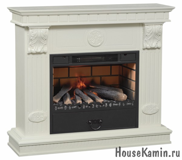 Каминный комплект Camie 3D FOG 24 FX H (белый) с электрокамином с 3D эффектом живого огня Alex Bauman 3D Fog 24 FX со звуком и пультом Д.У.