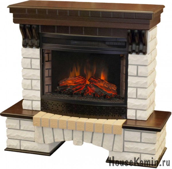 Каминный комплект Country 25 AO (античный дуб) с электрокамином RealFlame Firespace 25 IR S с пультом Д.У.
