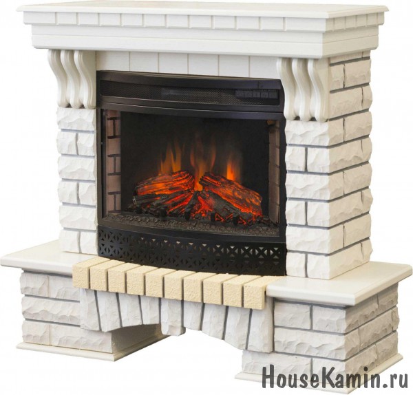 Каминный комплект Country 25 WT (белый дуб) с электрокамином RealFlame Firespace 25 IR S с пультом Д.У.