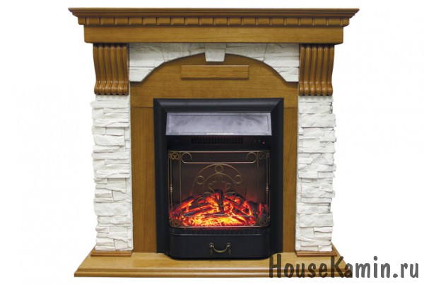 Каминокомплект Dublin арочный сланец белый с очагом Royal Flame Majestic FX Black (со звуком)