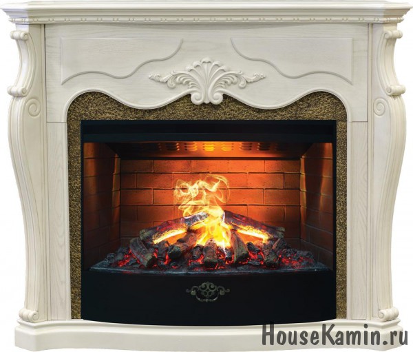 Каминокомплект VERSALLE FS33 WT (белый дуб) с 3D электрокамином Firestar 33 с реалистичным эффектом живого огня