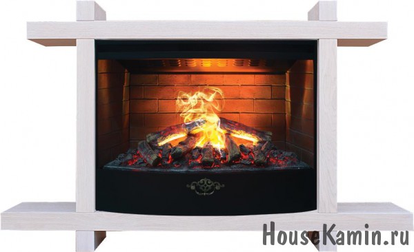 Каминокомплект TOKIO FS33 WT (белый дуб) с 3D электрокамином Firestar 33 с реалистичным эффектом живого огня