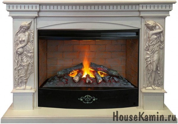 Каминокомплект Diva FS33 WT (белый дуб с патиной) с 3D электрокамином Firestar 33 с реалистичным эффектом живого огня