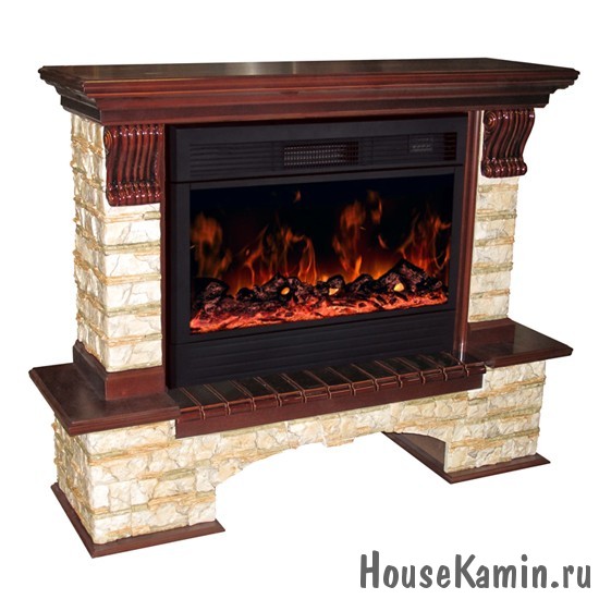 Каминный комплект: Портал Бостон Керамика Алтай с электрокамином Premier (Karina) 33W с ПДУ