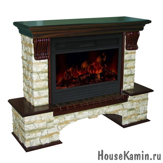 Каминный комплект: Портал Бостон Керамика Алтай с электрокамином Premier (Karina) 28W с ПДУ