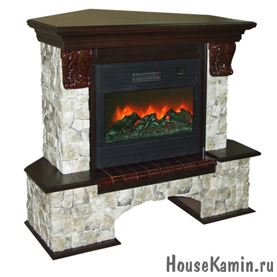 Каминный комплект: Портал Бостон Арбат угловой с электрокамином Premier (Karina) 23W с ПДУ