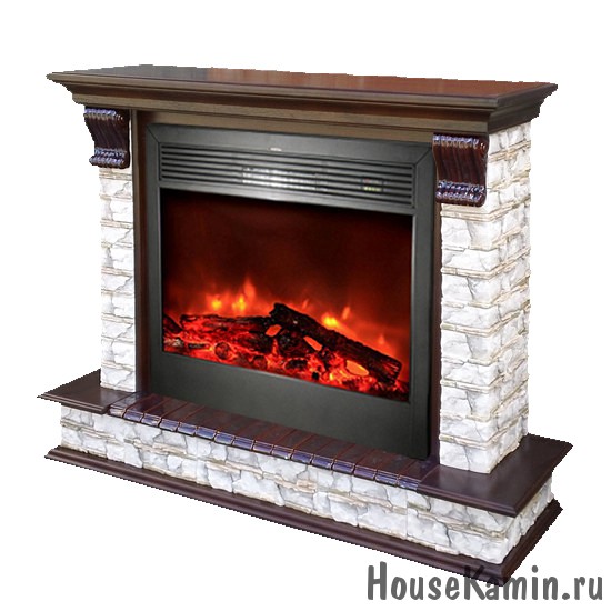 Каминный комплект: Портал Панорама Керамика Алтай с электрокамином Sharm 39 Black с ПДУ