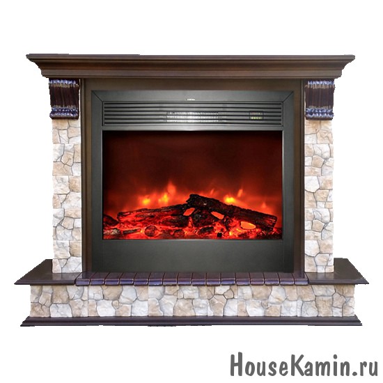 Каминный комплект: Портал Панорама Керамика Арбат с электрокамином Sharm 39 Black с ПДУ
