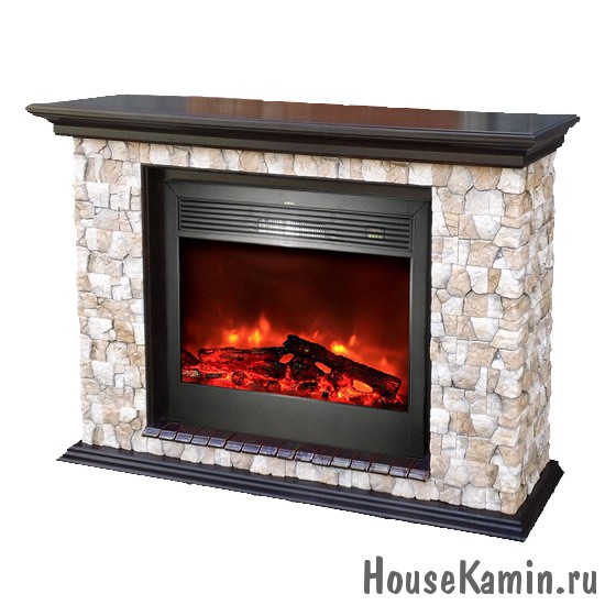 Каминный комплект: Портал Пафос К Арбат с электрокамином Sharm 39 Black с ПДУ